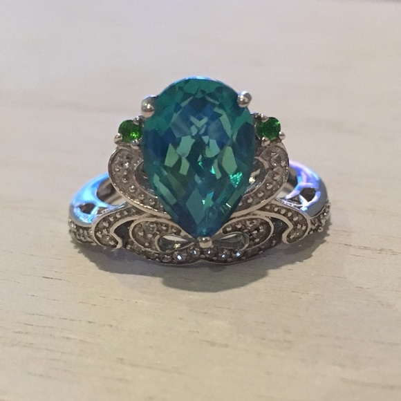 Genuine Peacock Qtz, Russian Diopside/Topaz SS 925 - Picture 2 of 7